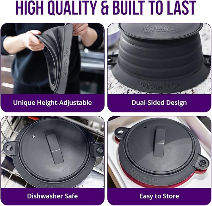 L.I.Q Silicone Splatter Guard – Fits 8 and 10 Inch Pots – Microwave Safe and