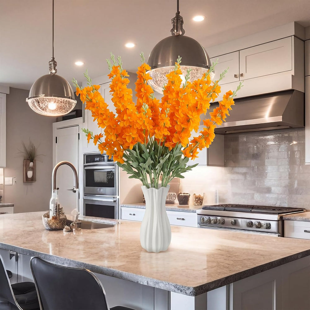 Thiccywoov 24 Pcs Orange Delphinium Artificial Flower Bulk Fall Flowers