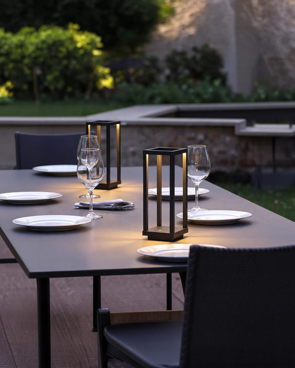 Cordless Waterproof Table Lamps Set of 2, Black LED Outdoor Desk Lamp
