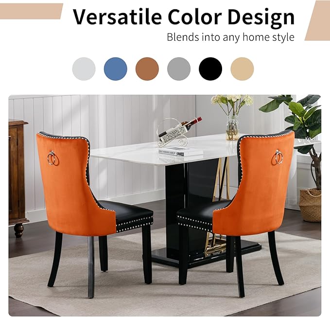 Modern Dining Chairs Set of 2, Tufted Upholstered Dining Chair with Solid Woo...