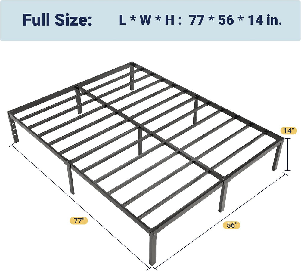 Allewie Full Size Bed Frame, 14 inch Metal Beds with Storage Space, Black