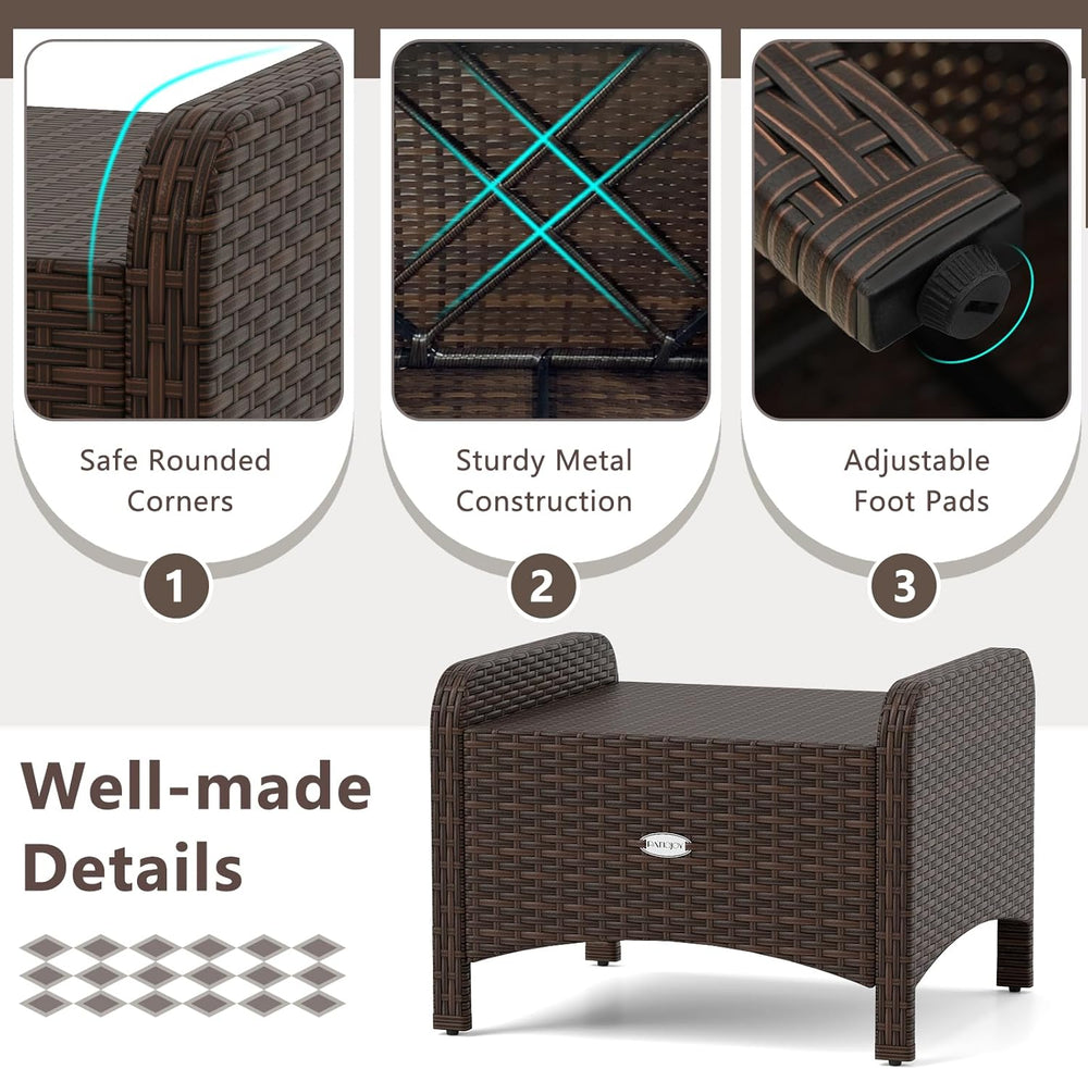 RELAX4LIFE Wicker Outdoor Ottomans for Patio - Set of 2 Rattan Footstools w/R...