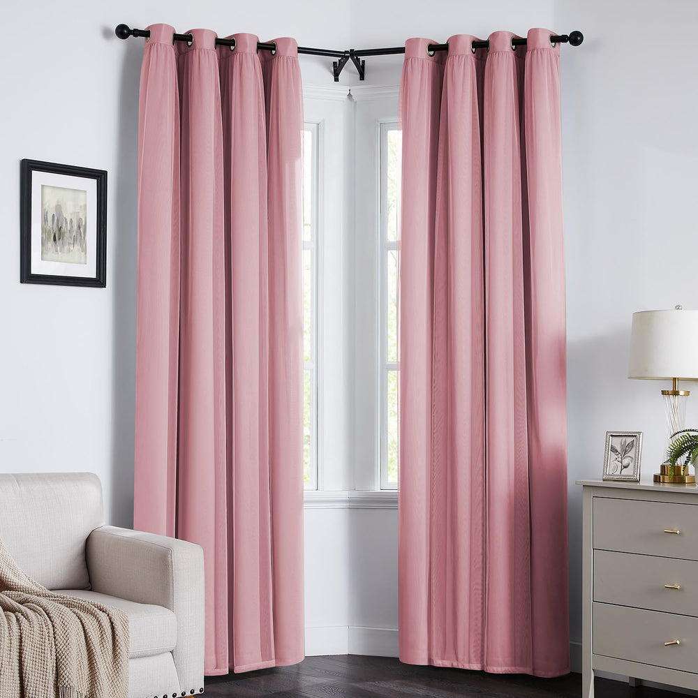 100% Blackout Curtains for Bedroom, Double Layer Pink 84" L