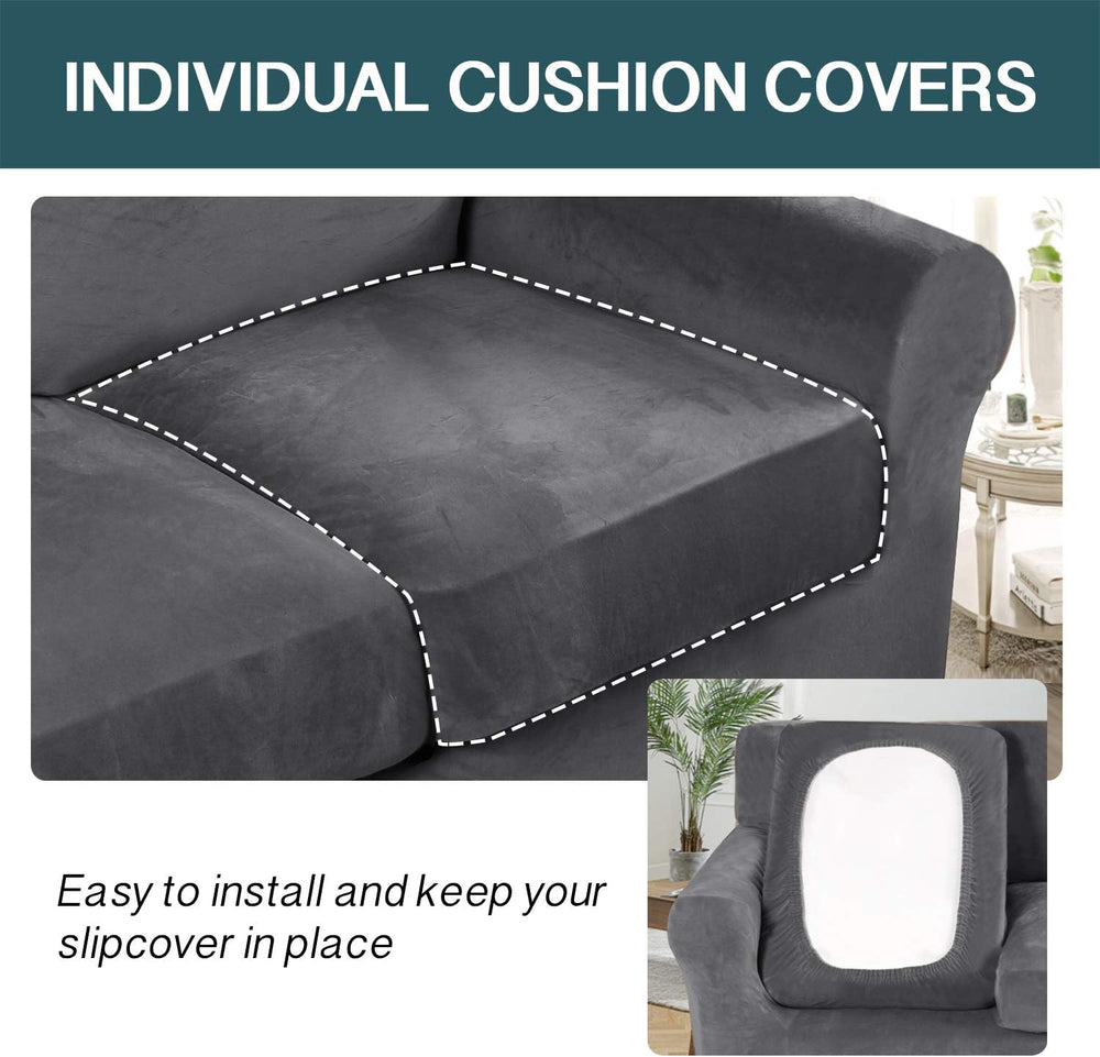 FantasDecor 3 Piece Sofa Covers Velvet for 2 Cushion Couch Stretch Loveseat S...