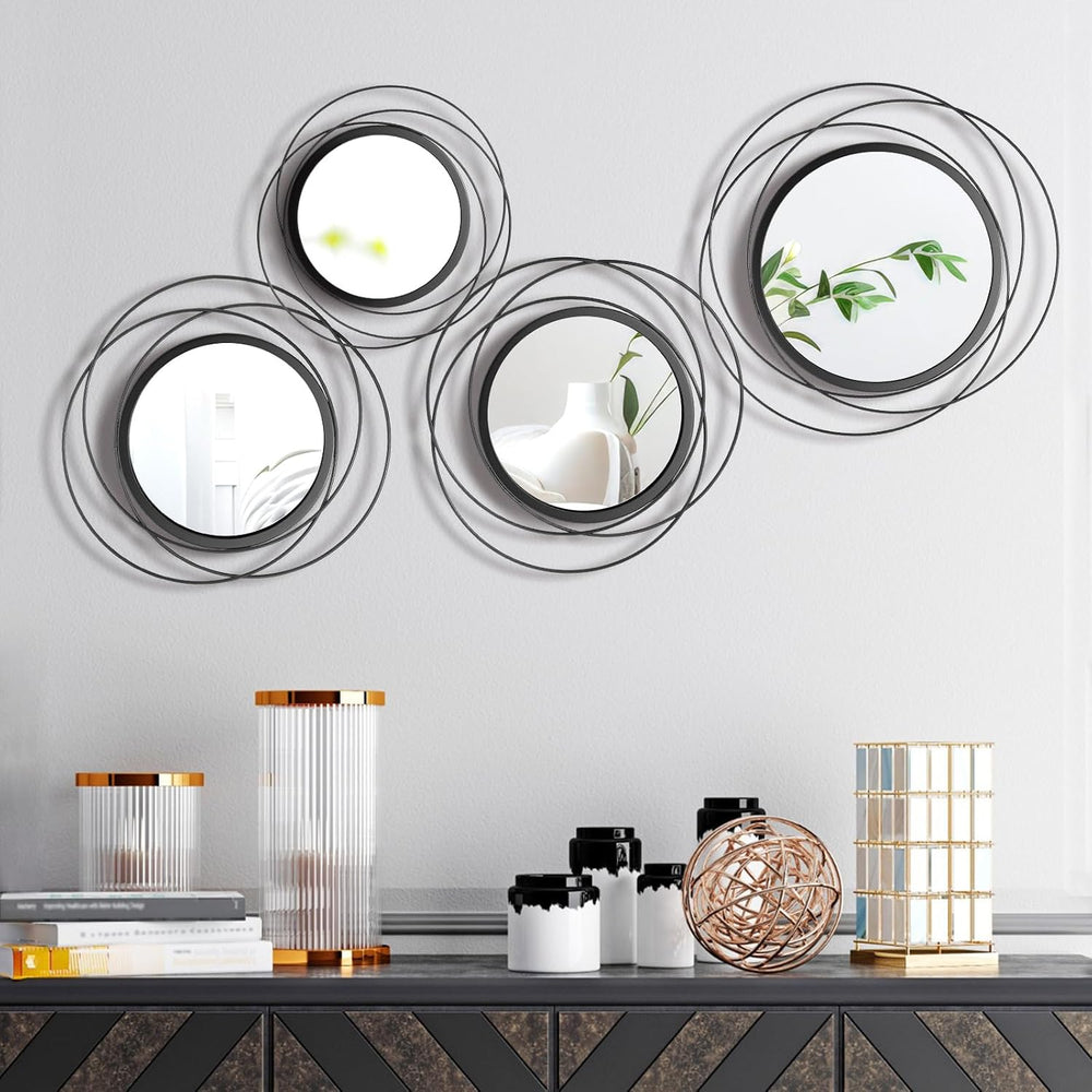 Hicarer 4 Pcs Decorative Round Modern Circle Mirror Wall Art Ring Metal Mirro...