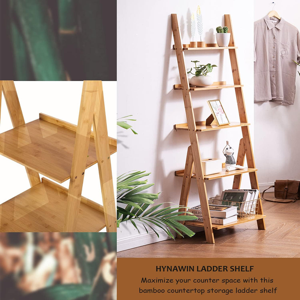 Corner Ladder Shelf Storage Shelving, 5 Tier Books/CDs/Albums/Files Holder in...