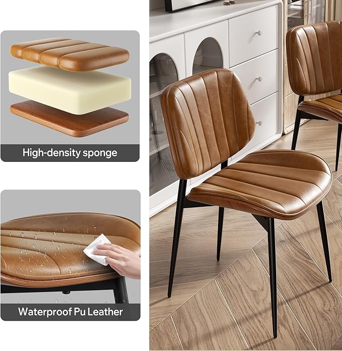 Dining Chairs Set of 4, Mid Century Modern Dining Room Chairs, Upholstered Fa...