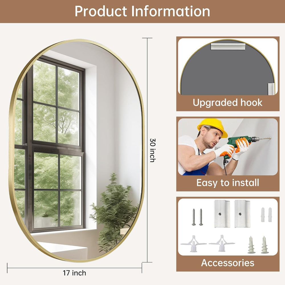 Gold Oval Mirror, 17x30 Inch Oval Bathroom Mirrors for Over Sink
