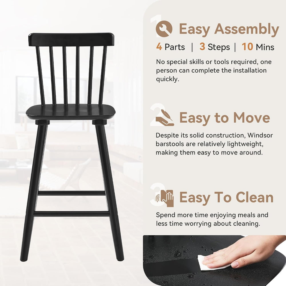 LUE BONA Windsor Wooden Bar Stools Set of 3 for Kitchen Island, Farmhouse 24 ...