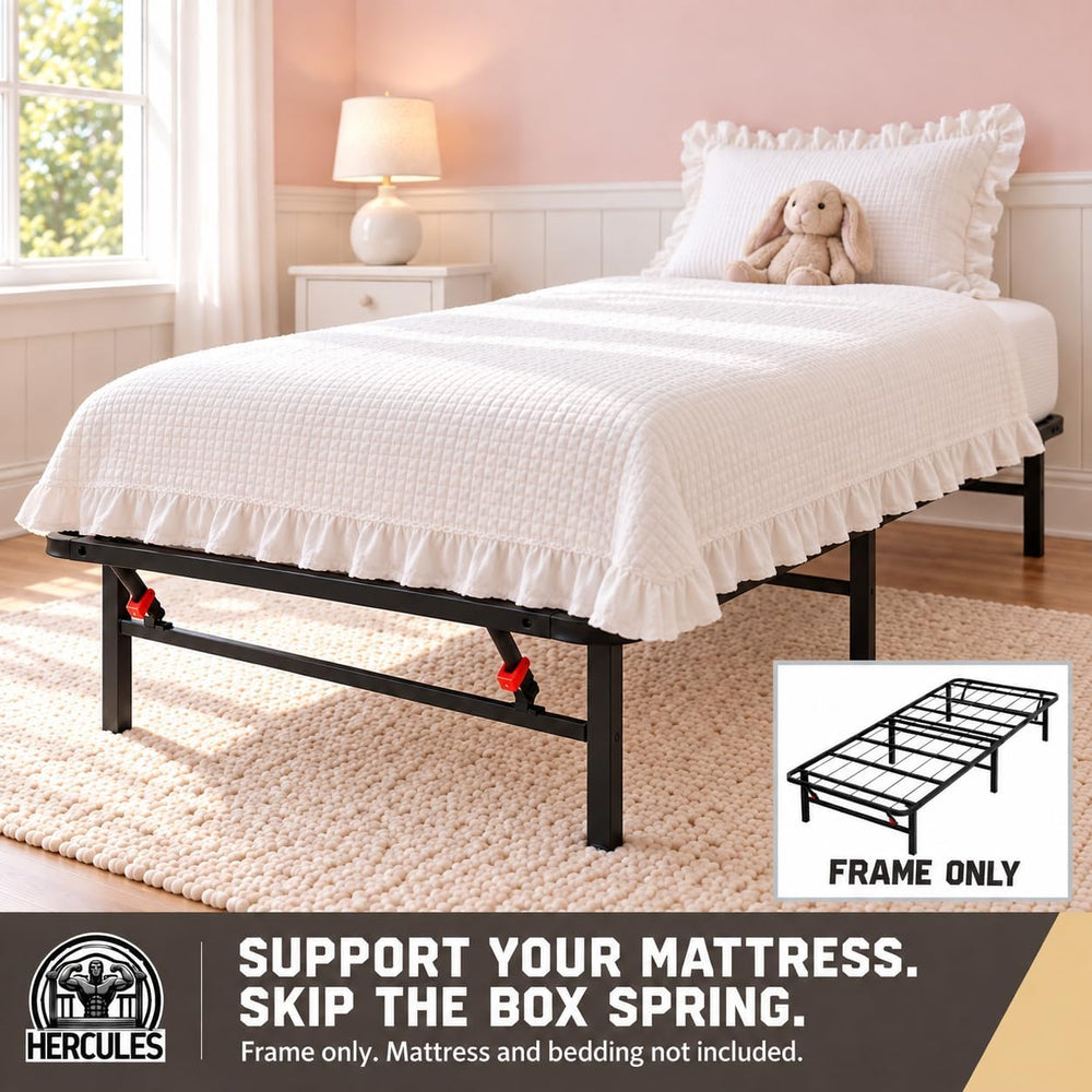 Hercules 14-Inch Heavy-Duty Metal Platform Bed Frame, Twin, Black