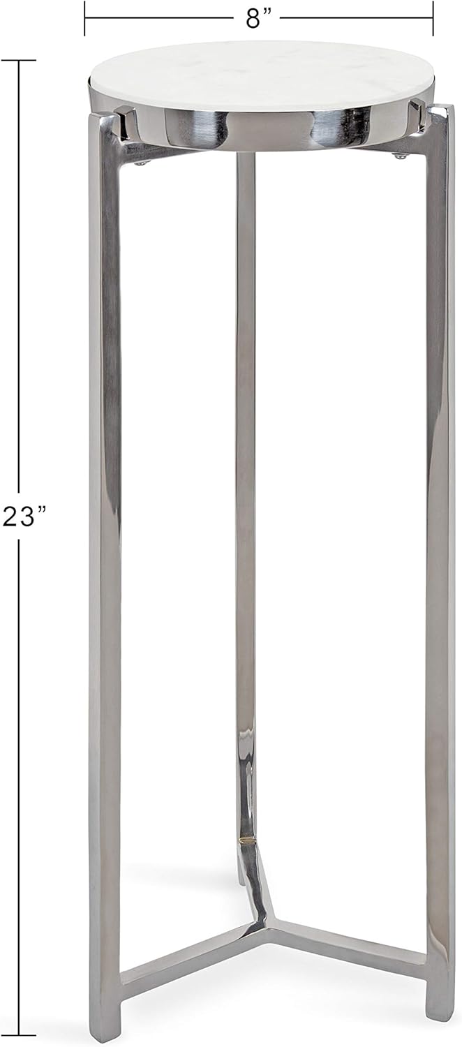 Kate and Laurel Aguilar Glam Round Drink Table, 8 x 8 x 23, Silver and White,...