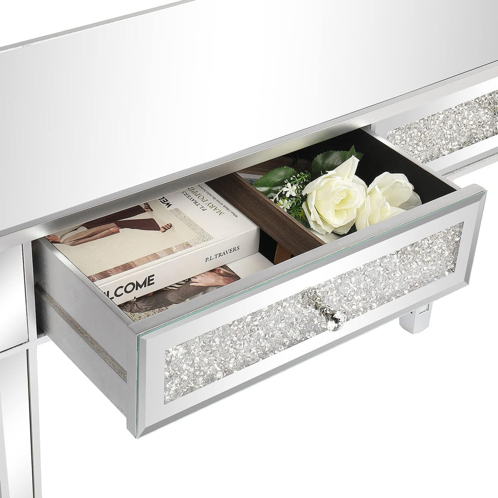 Karl home Mirrored Desk with 2 Drawers Silver Console Table Mirror Sofa Table...