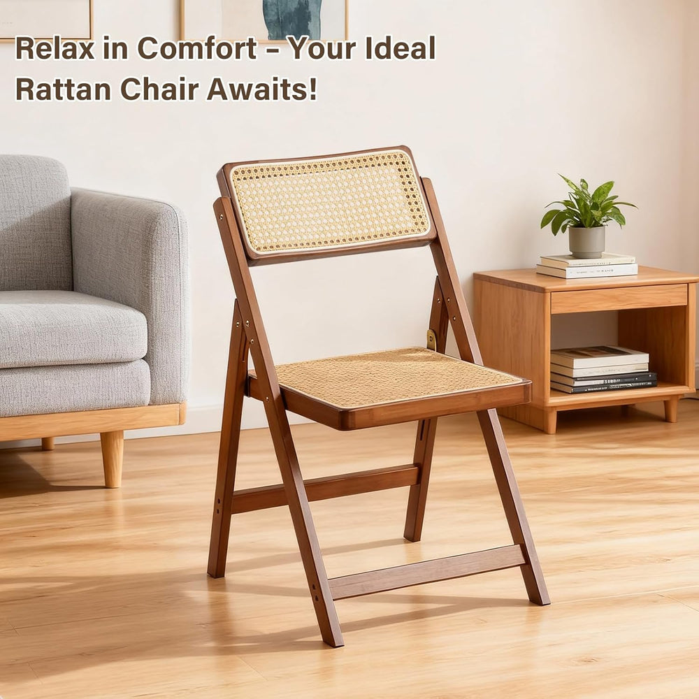 Furlide Rattan Folding Chair, Bamboo Dining Chair for Kitchen, Walnut