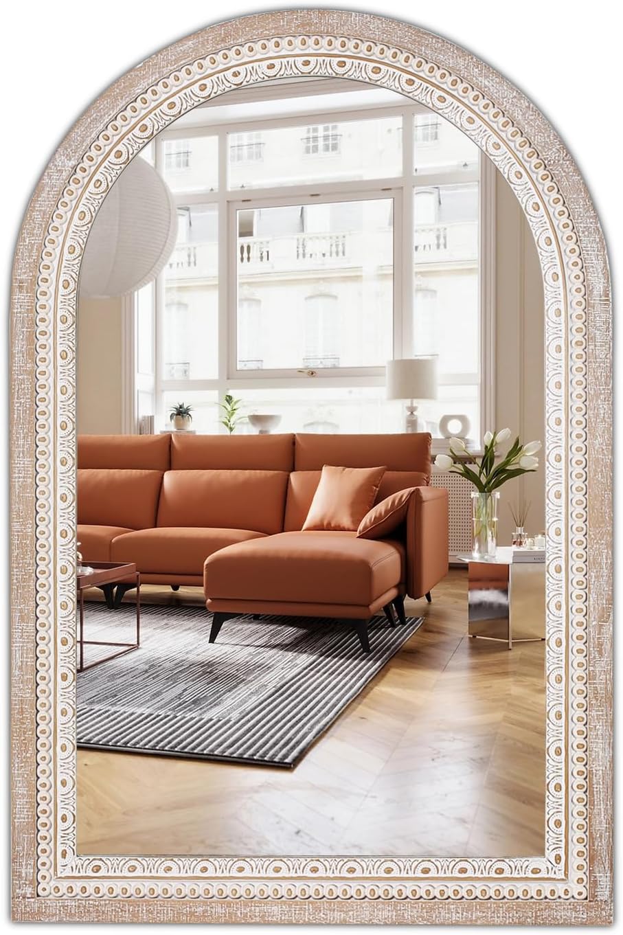36x24 Inch Arched Mirror for Wall, Wooden Rustic Farmhouse Arch Mirrors
