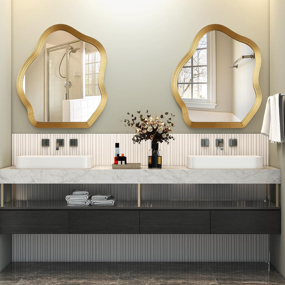 SHYFOY Antique Gold Wall Mirror, Asymmetrical Mirror for Wall Decor