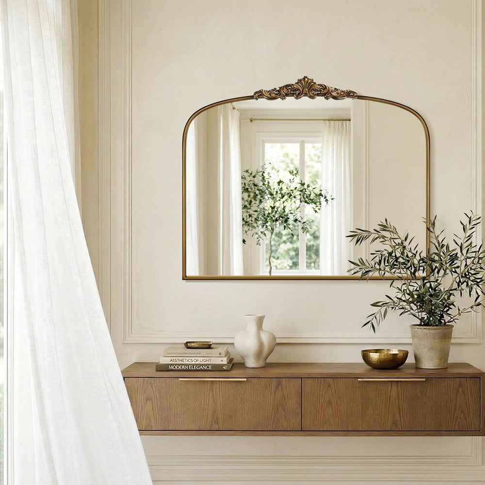 Vintage Gold Mirror 36"X30" Arched Antique Wall Mirror