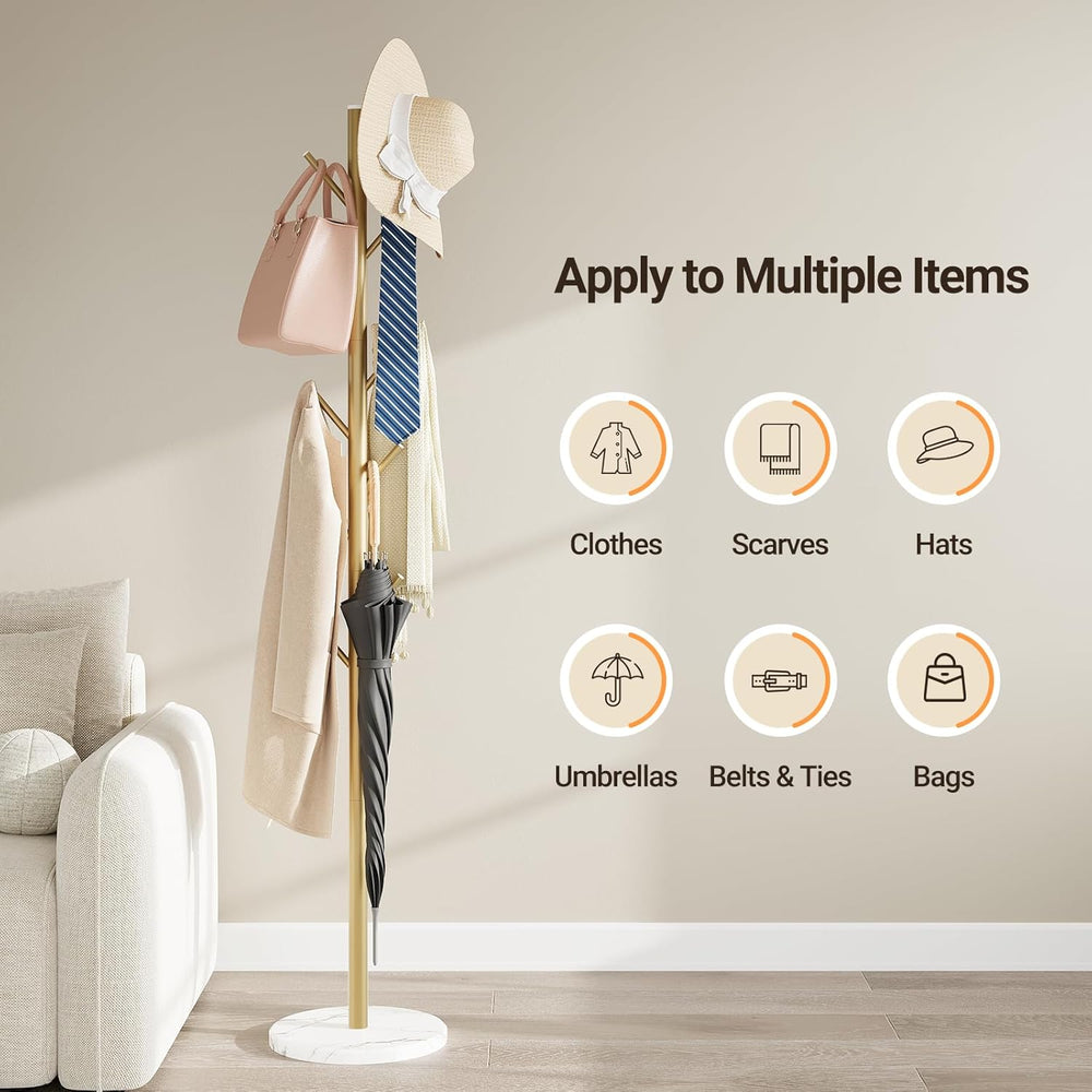 ELYKEN Coat Rack Freestanding with Natural Marble Base, Metal Coat Rack Stand...