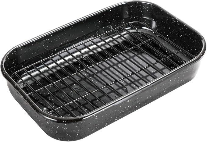 Roasting Pan with Rack, 16 x 11 Inch Rectangular Roasting Pan, 20lb Turkey