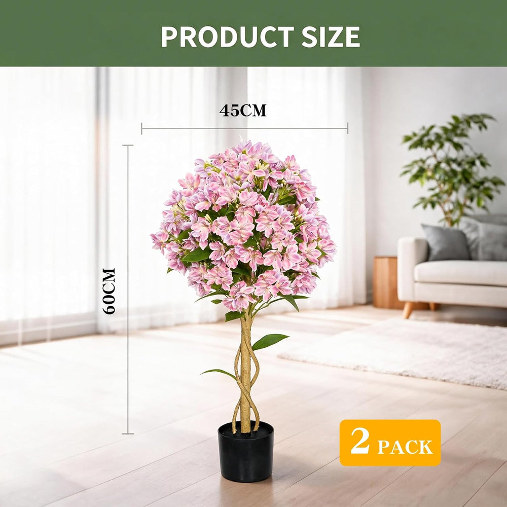 2 Pack Artificial Jasmine Flower Tree, 3FT Tall Faux Pink Potted Plant, UV Re...
