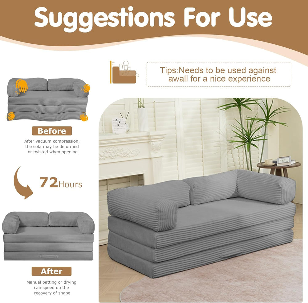 Convertible Sofa Bed,5-in-1 Tri-Fold Boneless Couch with Removable Armrests &...