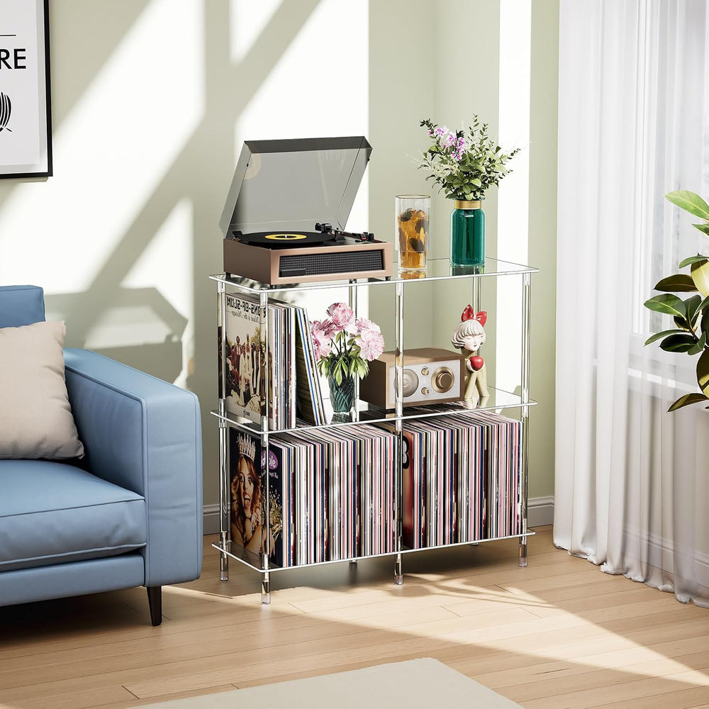 Clear Acrylic Record Player Stand with Vinyl Storage, 31.5" L x 11.8&quo...