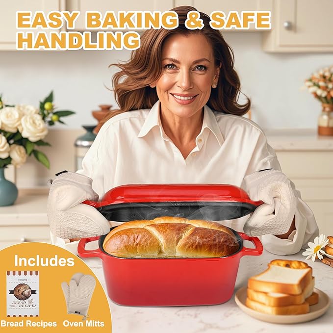 3.6QT Oval Enameled Cast Iron Dutch Oven, Sourdough Bread Baking Pan