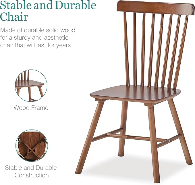 Walnut Solid Wood Windsor Dining Chairs Set of 2 with Spindle Back (Windsor-2...