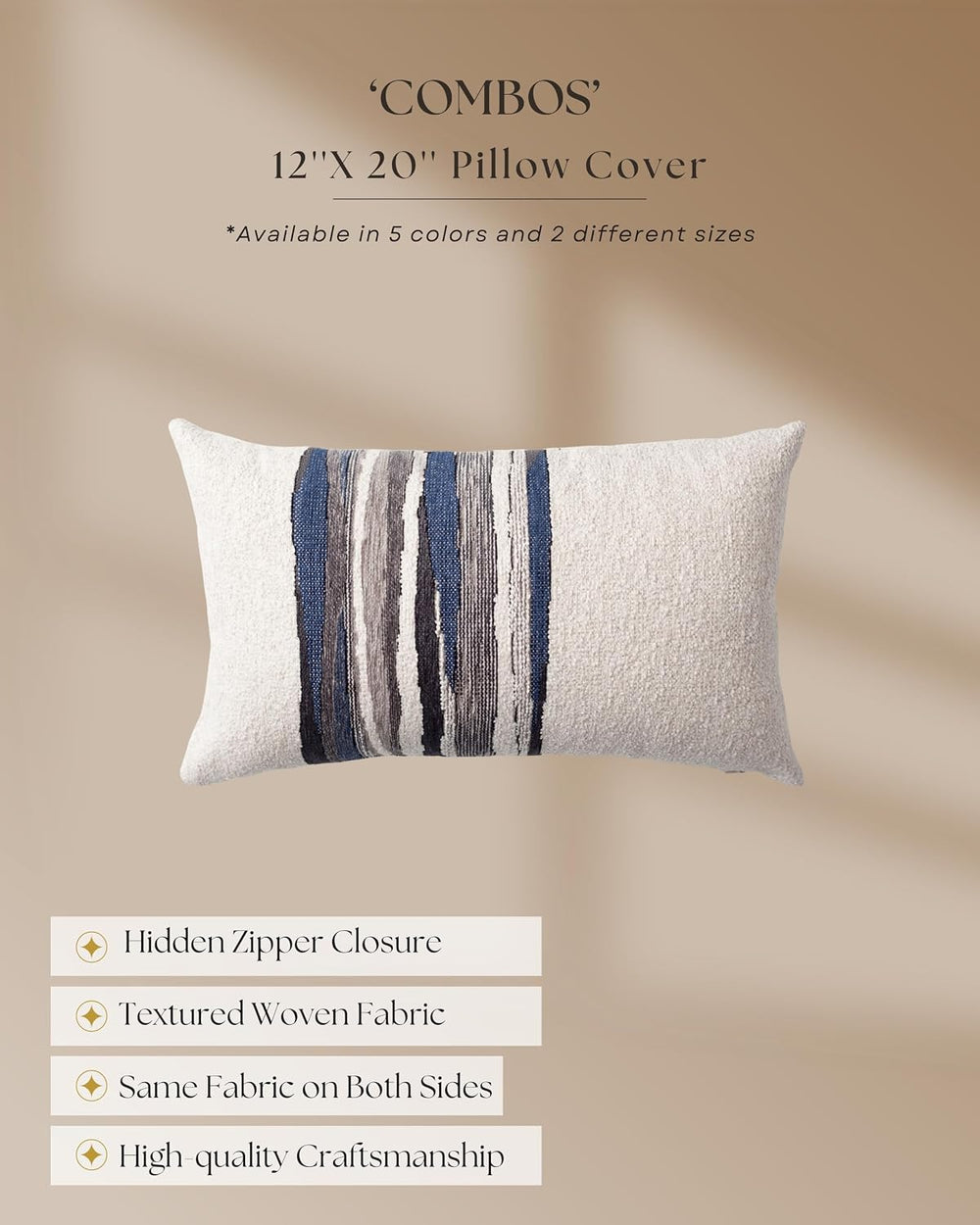 Throw Pillow Covers 20x20 Inch, Pack of 1 Textured Linen Blend with Woven Str...