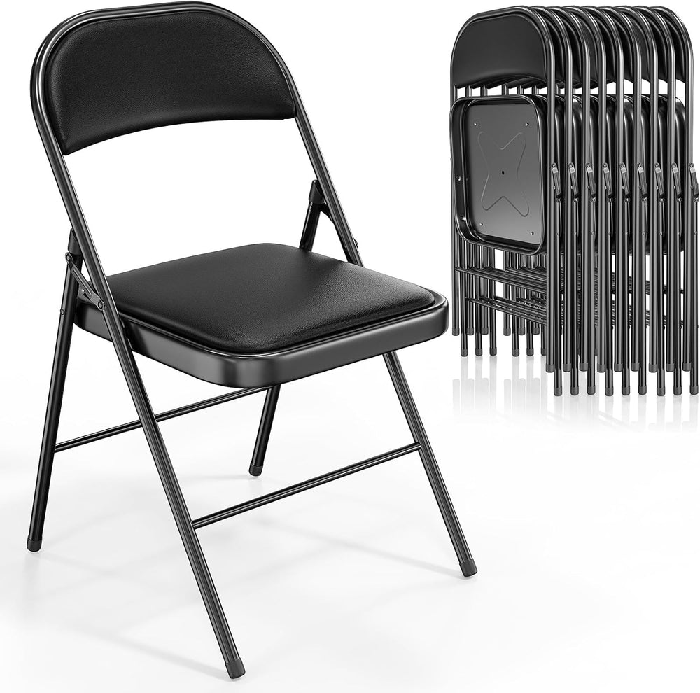 VINGLI 10 Pack Folding Chairs with Padded Seats, Metal Frame with Pu Leather ...