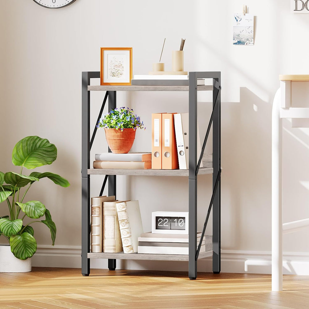 HOOBRO Bookshelf, 3-Tier Industrial Bookcase, Book Shelf Storage Organizer, S...