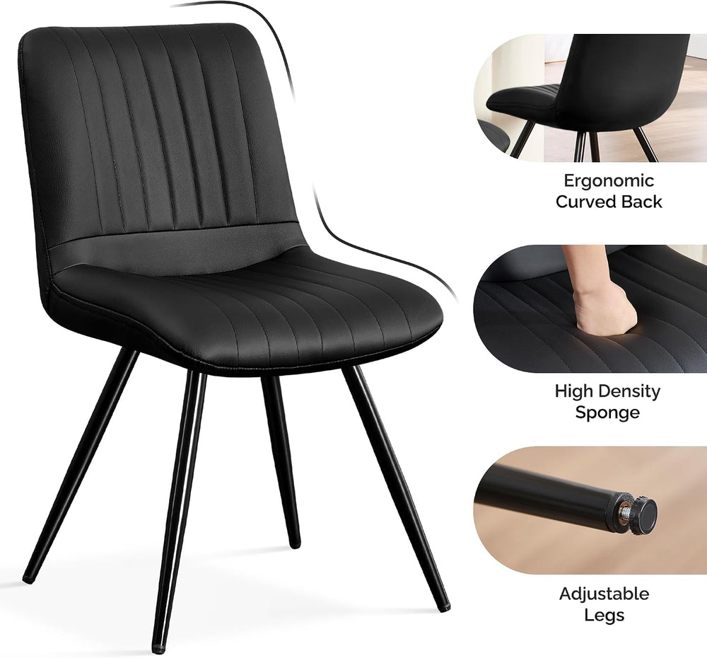 Modern Dining Chairs Set of 2, Dining Chairs with Thick Cushions, PU Leather ...