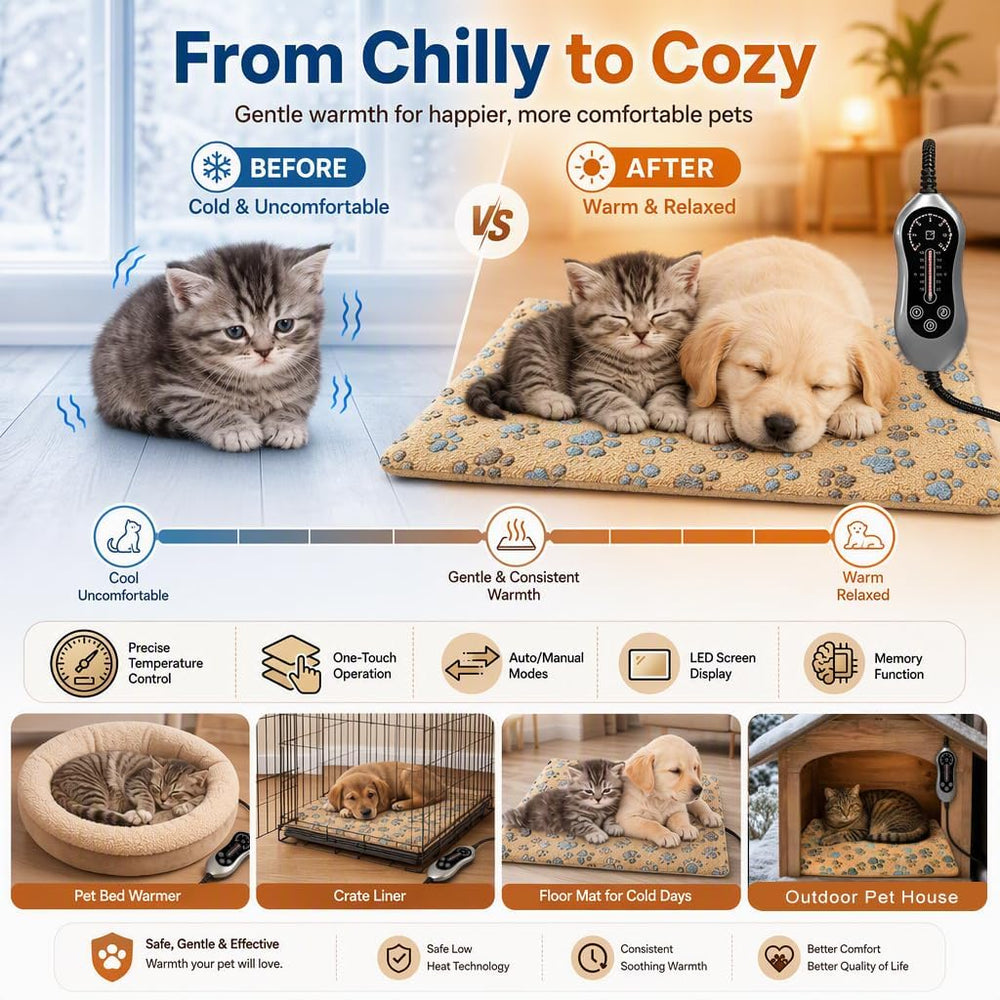 Pet Heating Pad 18X28`` for Dogs Cats with Smart Controller