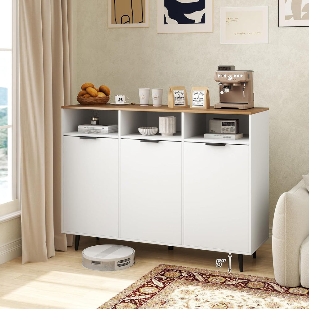 LOKO 47" W Buffet Sideboard, Kitchen Storage Cabinet with 3 Open Compart...