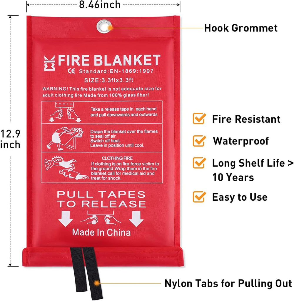 Emergency Fire Blanket for Home - 3.3ft x 3.3ft 4-Pack Fire Suppression Flame...