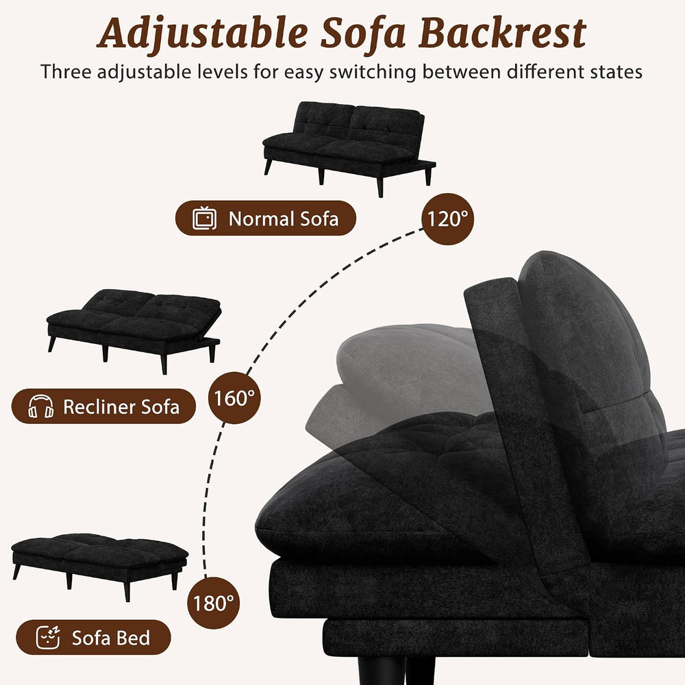 Shintenchi Futon Sofa Bed, Foldable Small Velvet Couch Bed with Adjustable Re...