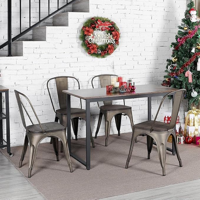 Yaheetech Metal Dining Chairs Set of 4, Industrial Stackable Kitchen Chairs w...