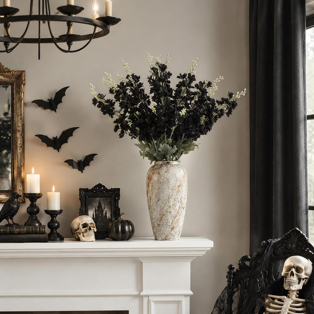 Thiccywoov 24 Pcs Halloween Black Delphinium Artificial Flower Bulk, 34.25"