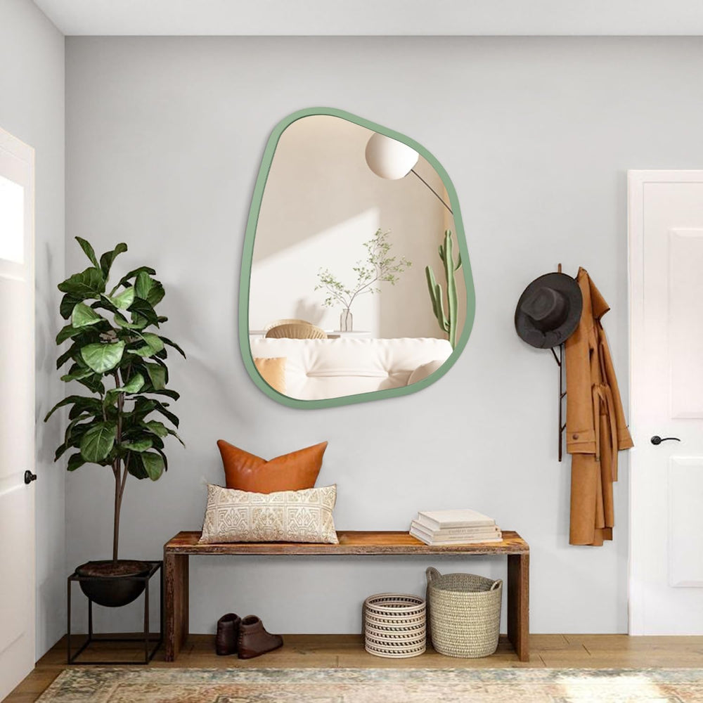 Asymmetrical Mirror for Wall Irregular Accent Wood Frame Modern Unique Wall M...