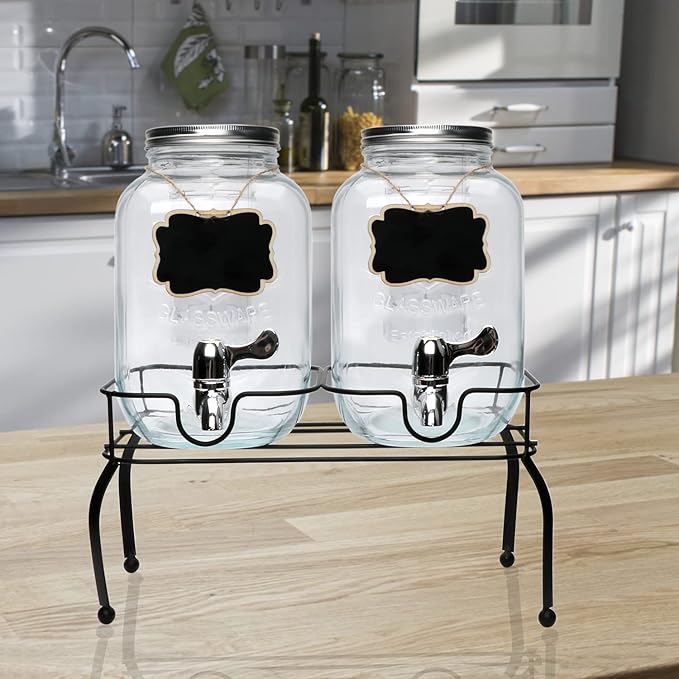 1-Gallon Glass Beverage Dispenser, Accguan Drink Dispenser