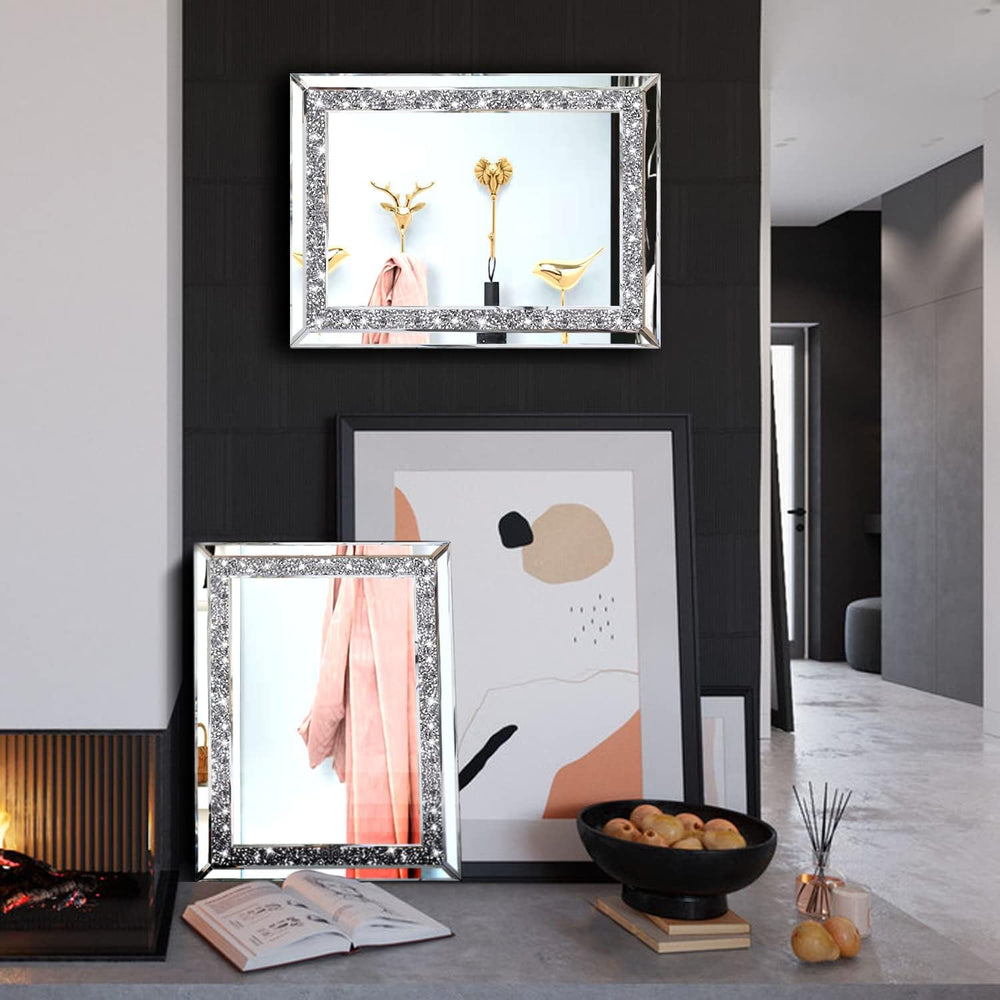 ZOLAPI 2PCS Crystal Rhinestone Diamond Wall Mirror.Brilliant Hand-Spliced Gla...