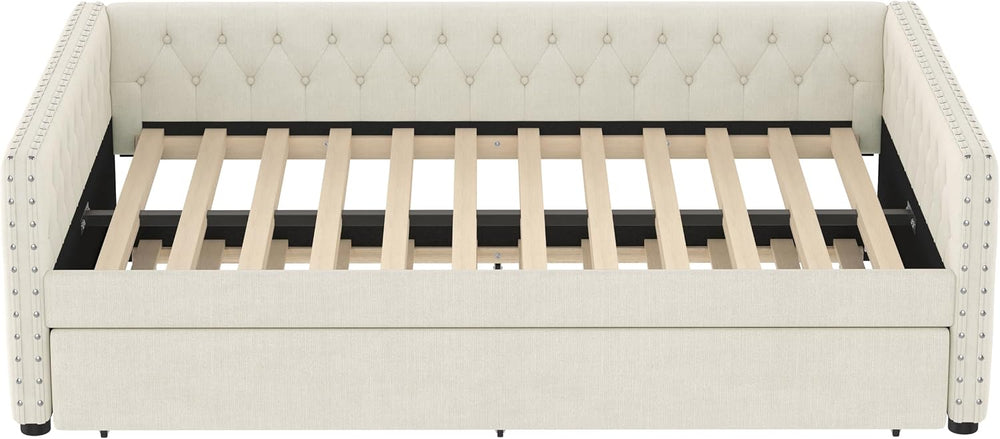Full Size Upholstered Daybed, Tufted Sofa Bed Frame with Trundle, Corner Day ...
