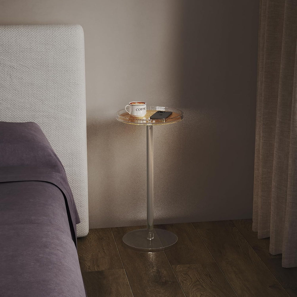 HMYHUM Acrylic Rattan Drink Table for Small Spaces, 11.8'' L x 11.8