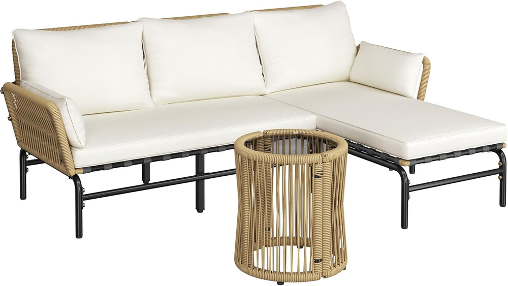 Yaheetech 3 Pieces L-Shaped Conversation Set, Outdoor Patio Furniture Set