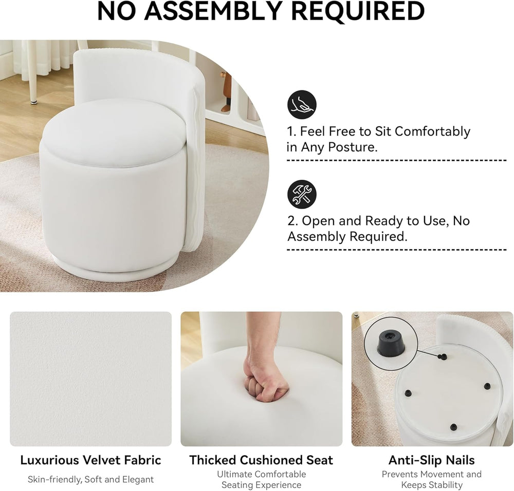 WUTUTUEE Velvet Vanity Chair with Storage, 360° Swivel Makeup Chair with Wave...