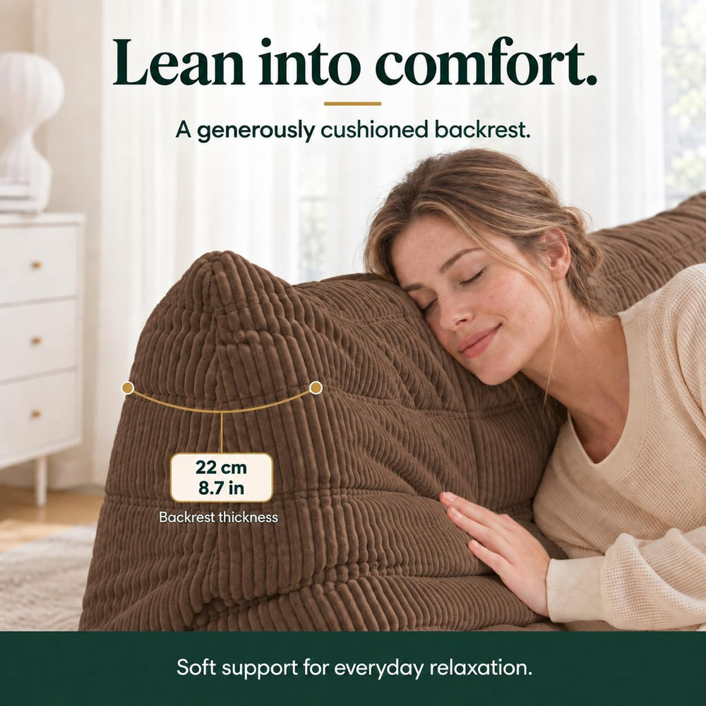 N&V Fireside 3-Seater Sofa, Armless Corduroy Floor Couch, Brown Sugar