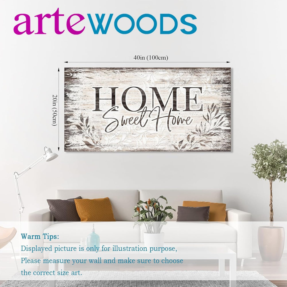 Home Sweet Home Wall Art Dark Brown Rustic Farmhouse Canvas Sign, 20"x40...