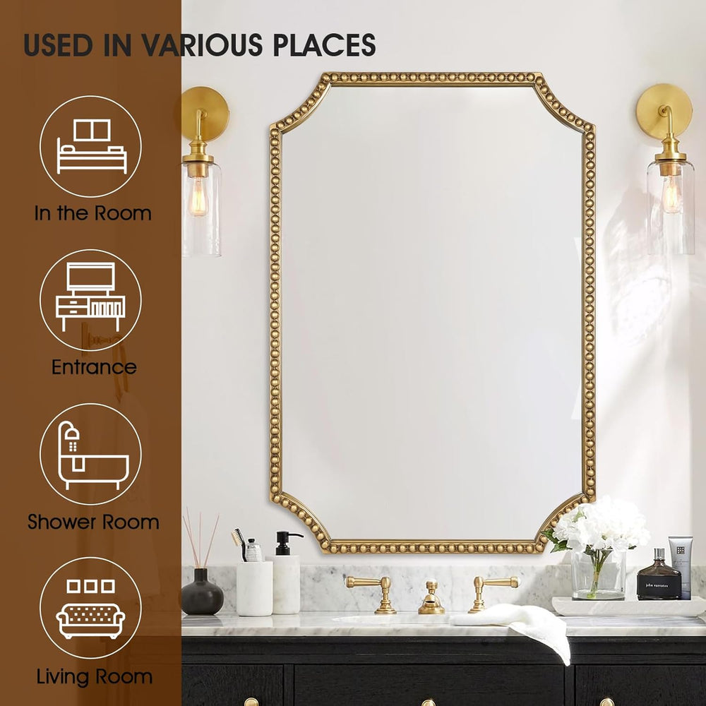 30"x40" Mirror for Wall, Full Scalloped Corners Rectangle Decorativ...