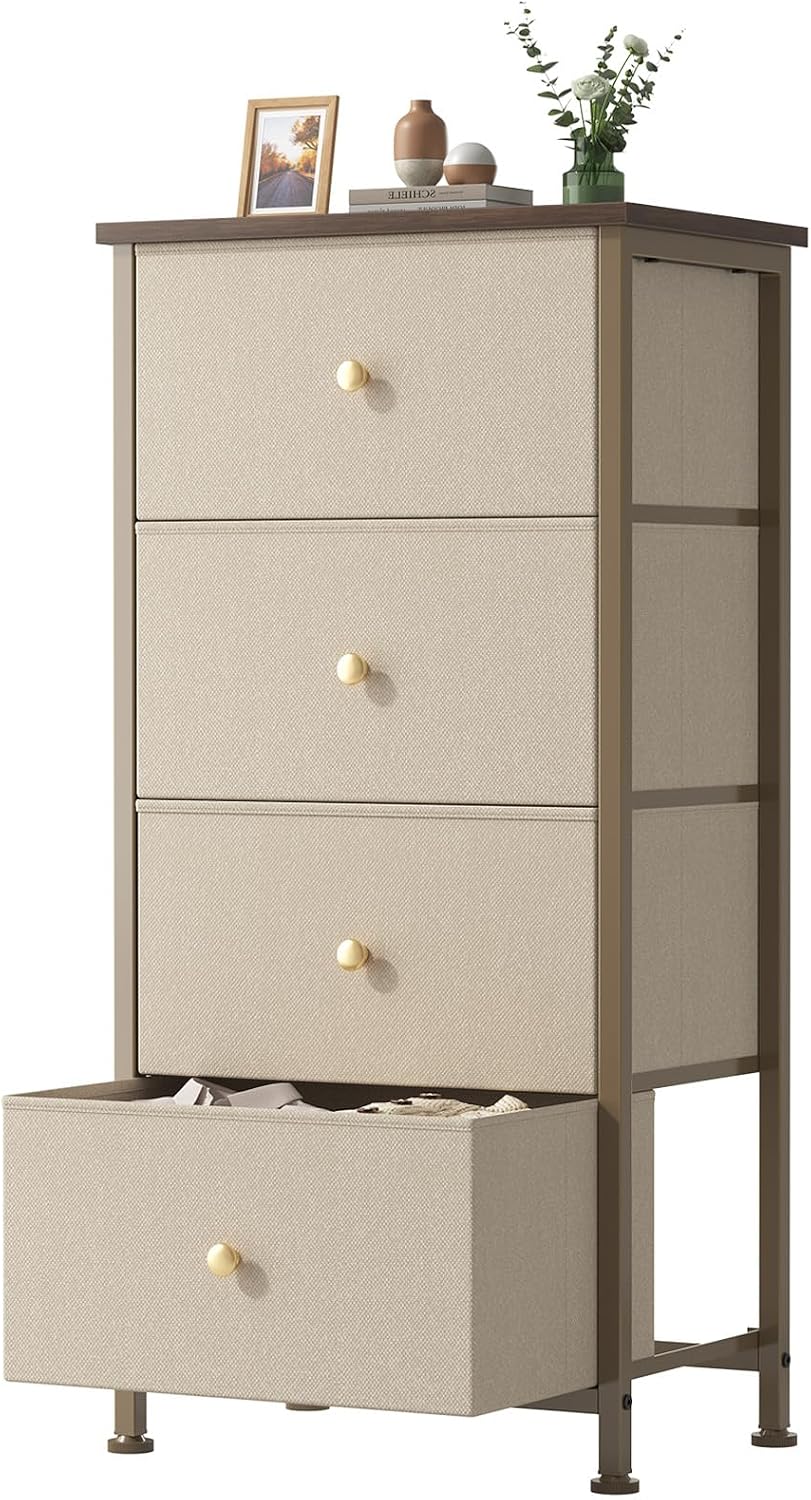 Sweetcrispy Dresser for Bedroom, 4 Drawer Storage Cabinet, Tall Nightstand