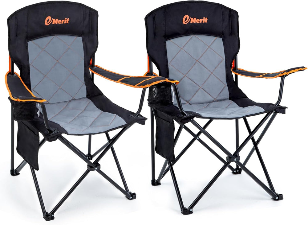EMERIT 2-Pack Folding Camping Chair, Diamond-Quilted & Adjustable Armrest