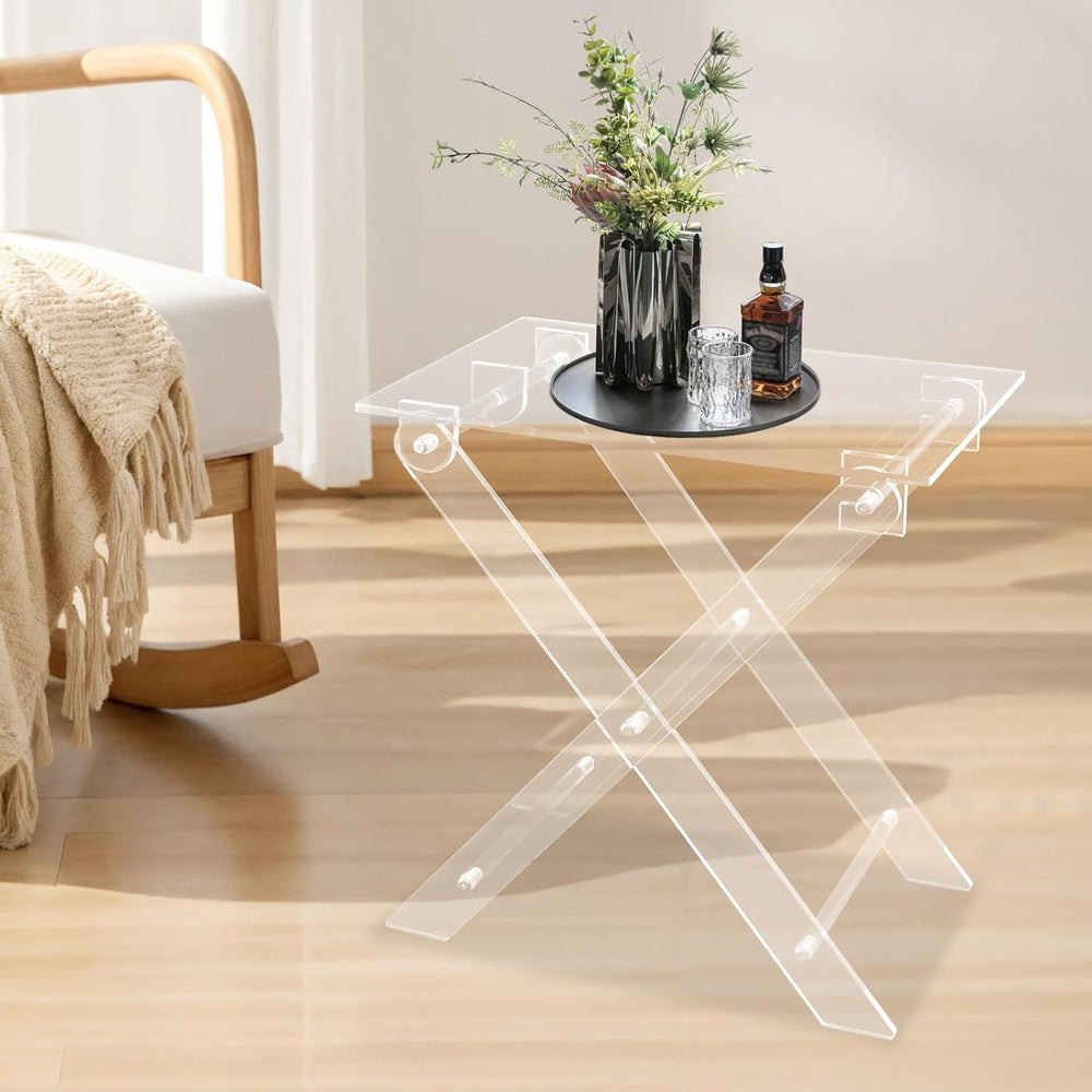 Acrylic Side Table, Folding Tv Tray Table Freestanding Foldable Tv Tray Table...